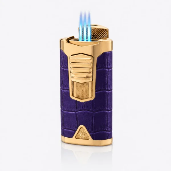 Rocky Patel Statesman Lighter Triple Torch Gold and Purple Leather