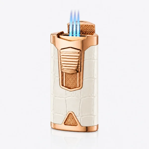 Rocky Patel Statesman Lighter Triple Torch Rose Gold and White Leather