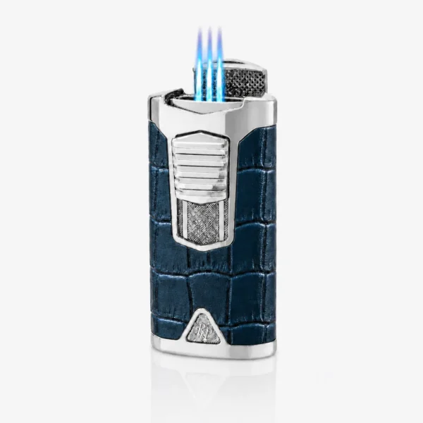 Rocky Patel Statesman Lighter Triple Torch Silver and Blue Leather