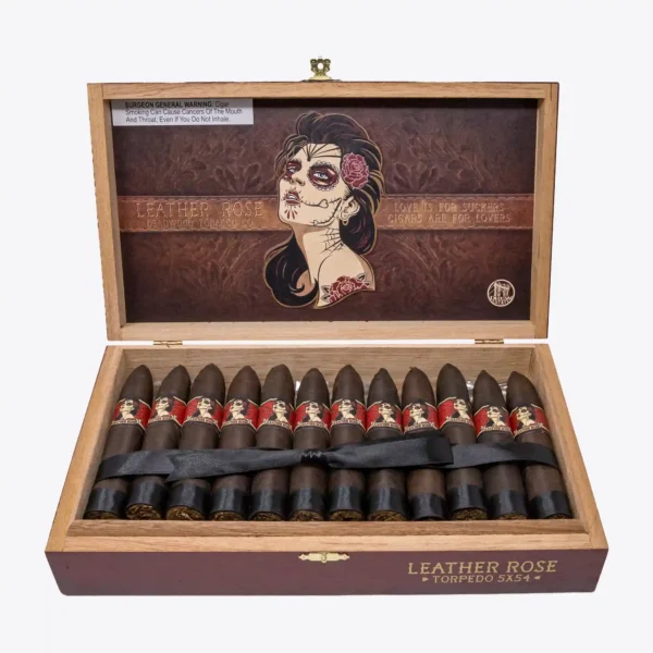 Deadwood Leather Rose Torpedo Box Open Deadwood Leather Rose Torpedo Box Open