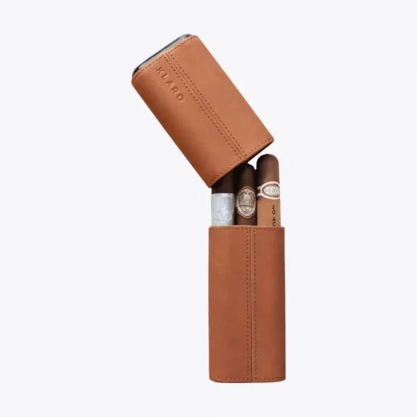 Klaro 3 Cigar Travel Case Leather Brown Open
