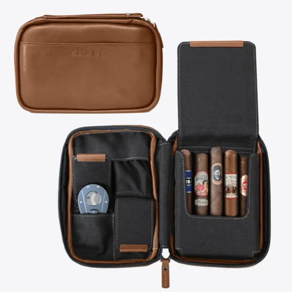 Klaro 8 Cigar Flint Travel Case Leather Brown Open