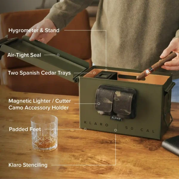 Klaro Smoke Can Ammo Box Humidor - 50 Cal Green Klaro Smoke Can Ammo Box Humidor - 50 Cal Green