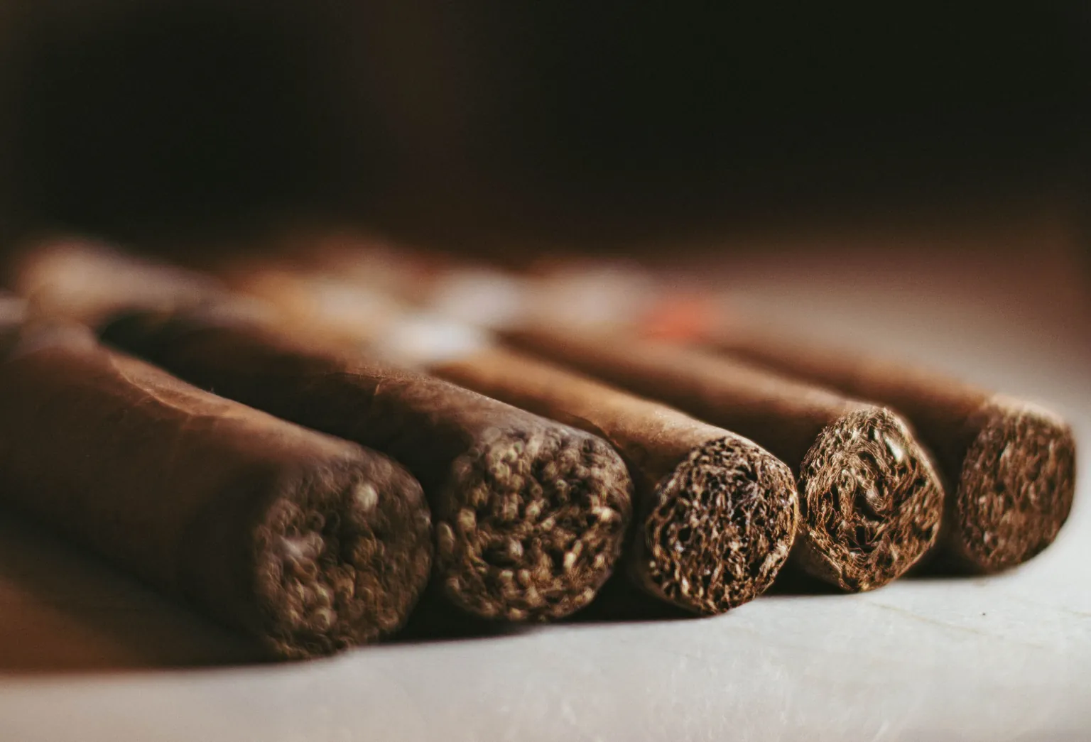 Close-up of premium cigar feet showing different filler tobacco arrangements
