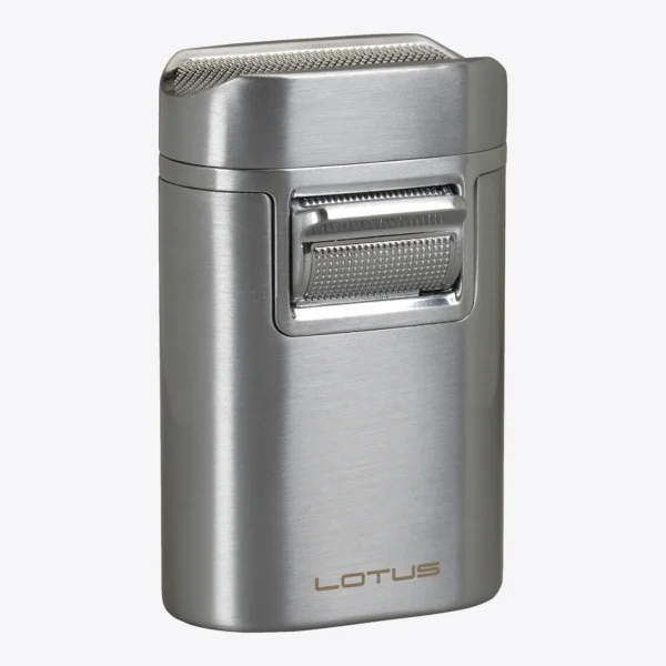 Lotus Brawn Quad Flame Tabletop Torch with Cigar Rest Chrome Lotus Brawn Quad Flame Tabletop Torch with Cigar Rest Chrome