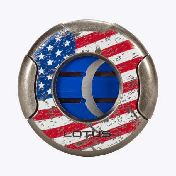 Lotus Meteor round guillotine cigar cutter with an American flag print