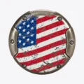 Back of the Lotus Meteor round guillotine cigar cutter with an American flag print