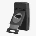 Vertigo Sickle dual flame torch lighter in black with its fold out cigar cutter open