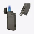 Vertigo Windsor triple torch lighter in gunmetal showing its fold out punch