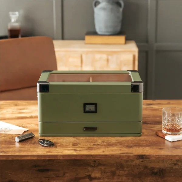 Klaro Military glass top humidor in green