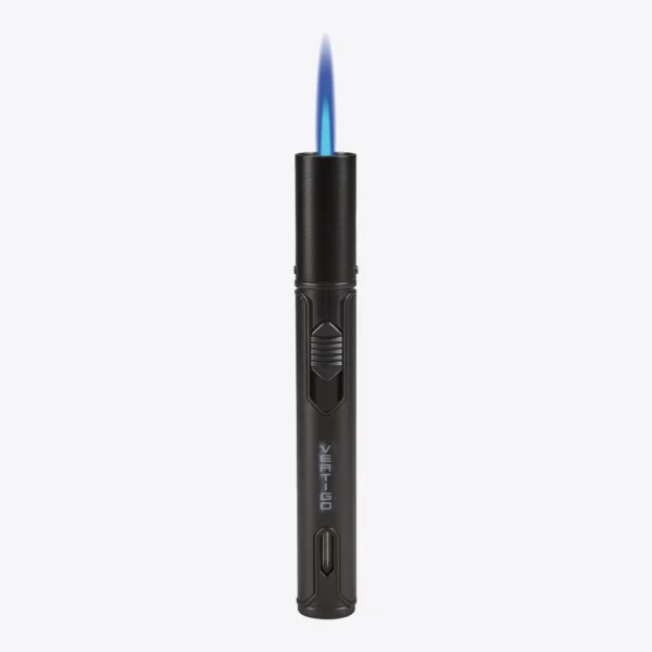 Vertigo Blade Single Torch Lighter Black, lit