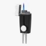 Vertigo Tee Time Single Torch Lighter Black, lit