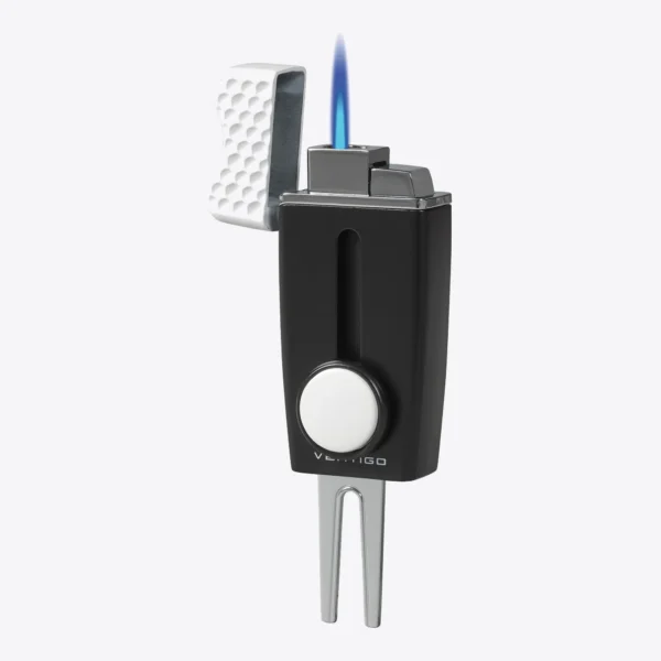 Vertigo Tee Time Single Torch Lighter Black, lit