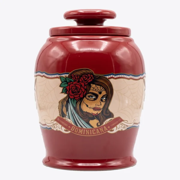 Drew Estate Deadwood Dominicana Red Ceramic Jar Humidor Front Drew Estate Deadwood Dominicana Red Ceramic Jar Humidor, front