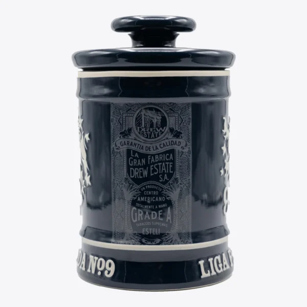 Drew Estate Liga Privada No. 9 Black Ceramic Jar Humidor Back Drew Estate Liga Privada No. 9 Black Ceramic Jar Humidor, back