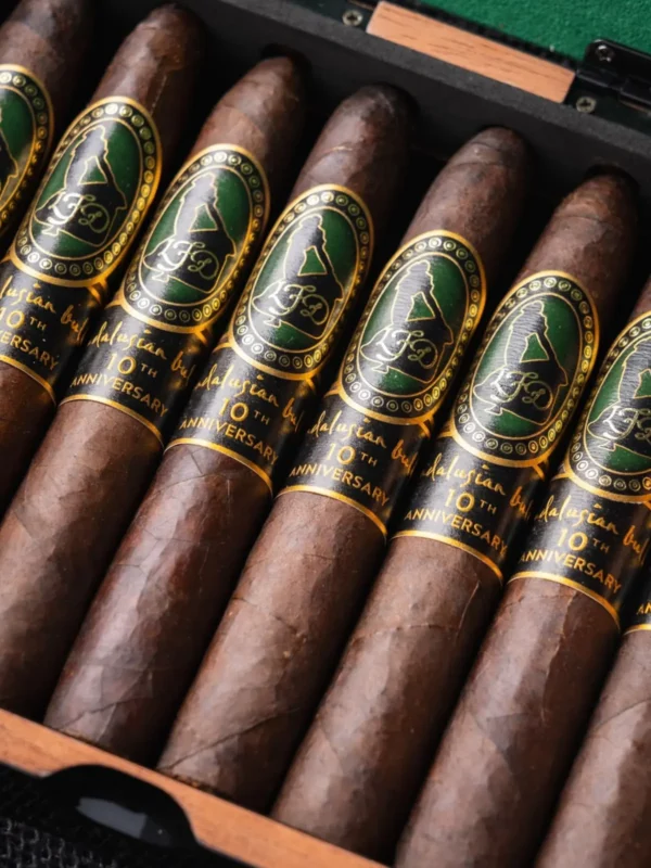 Row of Andalusian Bull 10th Anniversary Maduro cigars in the box