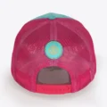 Opus X Society Miami Vice trucker hat, back view with the round OXS patch and magenta snap strap